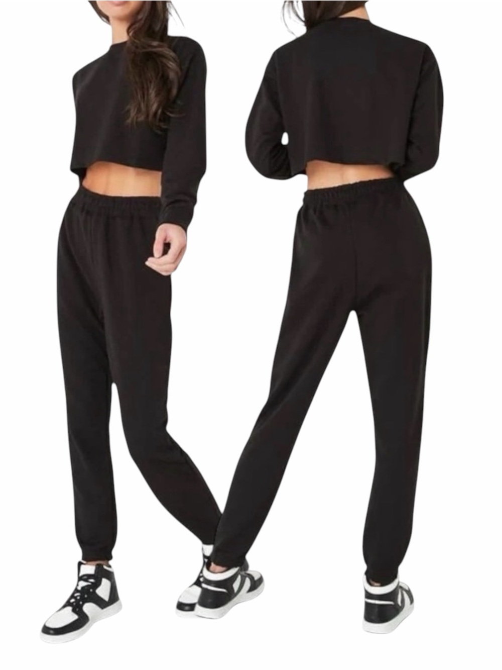 MISSGUIDED BLACK CROP SWEAT JOGGER SET SZ US6 - BRAND NEW